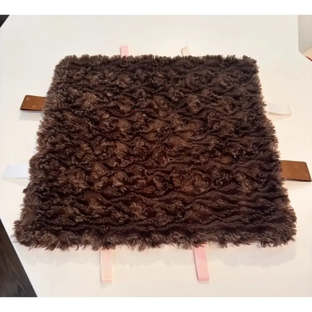 Baby Talk Chocolate Brown Pink Minky Textured Plush Soft Blanket Lovey Tags